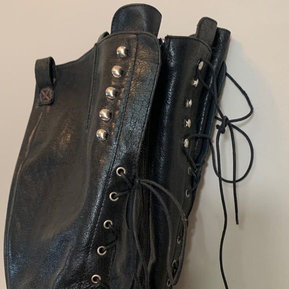 Charles David Knee High Tall Black Leather Lace-Up Boots 7 - Picture 5 of 13